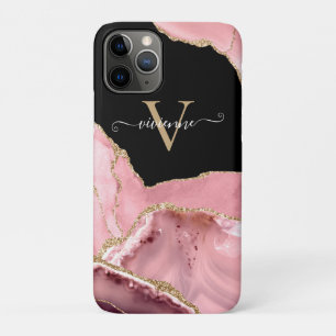 Rose Gold Agate Glitter Monogram iPhone 11 Pro Case