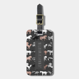 Rose Gold and Black and White Marble Modern Horses Luggage Tag