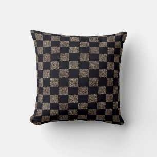 Rose Gold and Black Chequerboard dots pattern  Throw Pillow