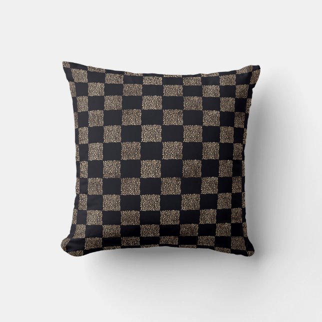 Rose Gold and Black Chequerboard dots pattern  Throw Pillow (Front)