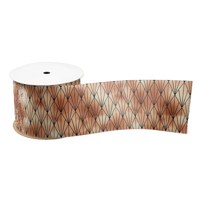Rose Gold and Black Diamond Art Deco Pattern Satin Ribbon (Spool)