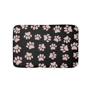 Rose Gold And Black Dog Paw Pattern Bath Mat