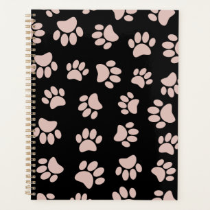 Rose Gold And Black Dog Paw Pattern Planner