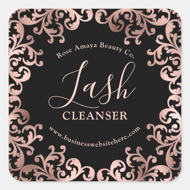 Rose Gold And Black Elegant Frame Lash Cleanser Square Sticker (Front)