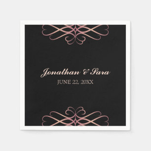 Rose Gold and Black, Elegant Personalized Wedding Napkin