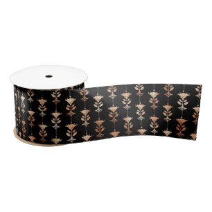Rose Gold and Black Floral Art Deco Pattern Satin Ribbon