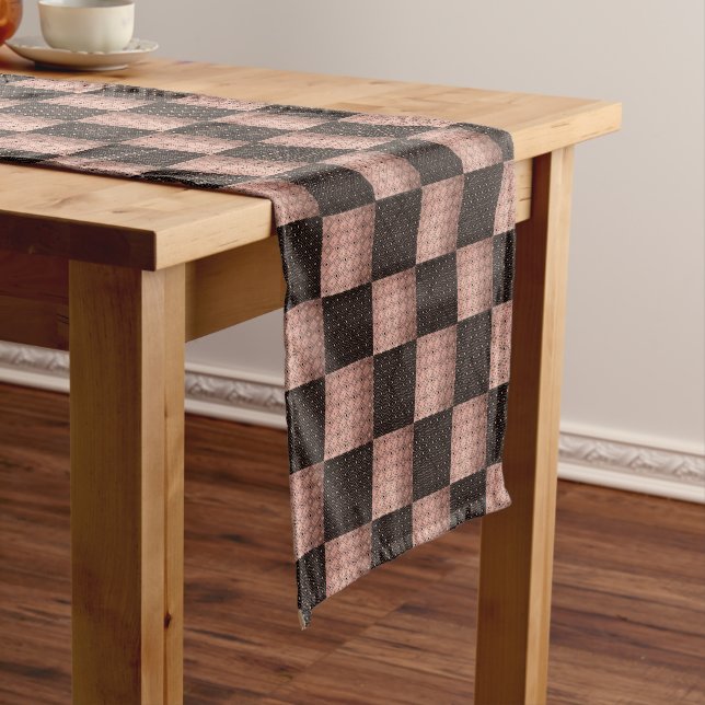 Rose Gold and Black Geometric Pattern  Short Table Runner (In Situ)