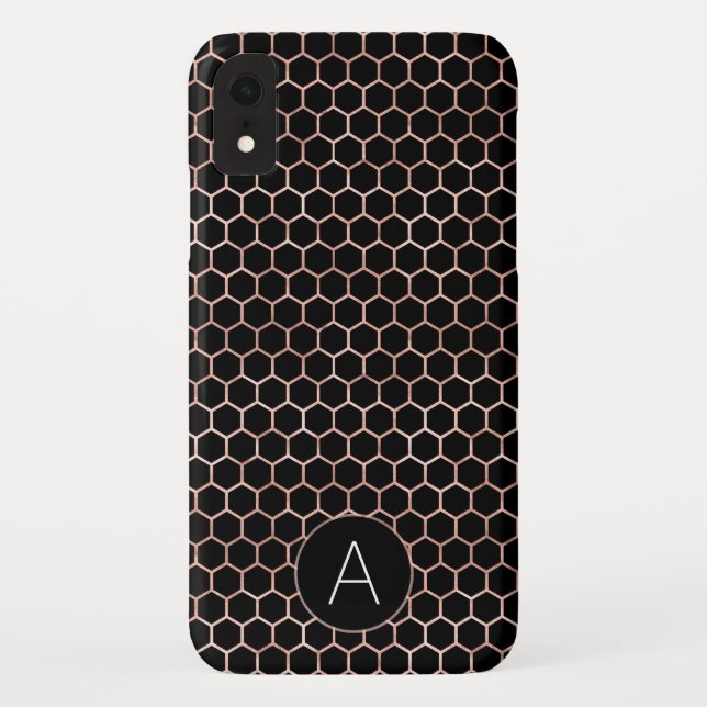 Rose Gold and Black Girly Hexagon Pattern Case-Mate iPhone Case (Back)