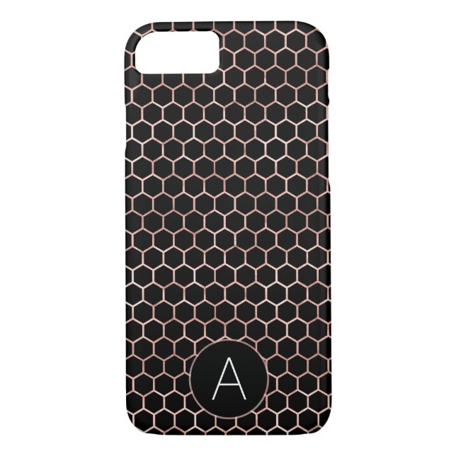 Rose Gold and Black Girly Hexagon Pattern Case-Mate iPhone Case (Back)