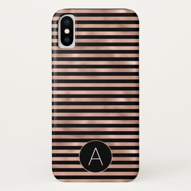 Rose Gold and Black Girly Striped Pattern Case-Mate iPhone Case (Back)