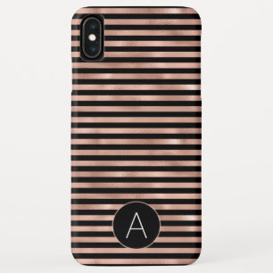 Rose Gold and Black Girly Striped Pattern iPhone XS Max Case