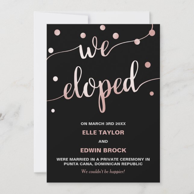 Rose Gold and Black | Glam Elopement Announcement (Front)