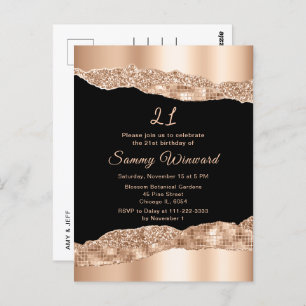 Rose Gold and Black Glam Tears Birthday Party Postcard