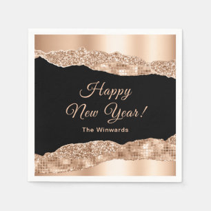 Rose Gold and Black Glam Tears Happy New Year Napkin