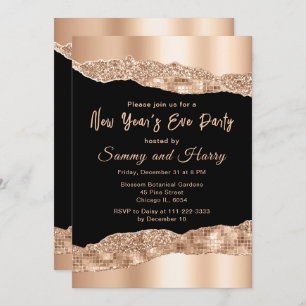 Rose Gold and Black Glam Tears New Year's Party Invitation