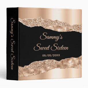 Rose Gold and Black Glam Tears Sweet Sixteen Binder