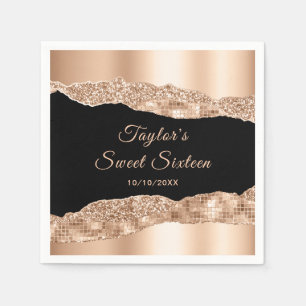 Rose Gold and Black Glam Tears Sweet Sixteen Napkin