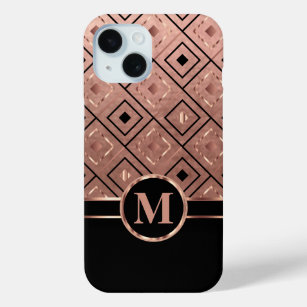 Rose Gold and Black in a Diamond Pattern iPhone 15 Case