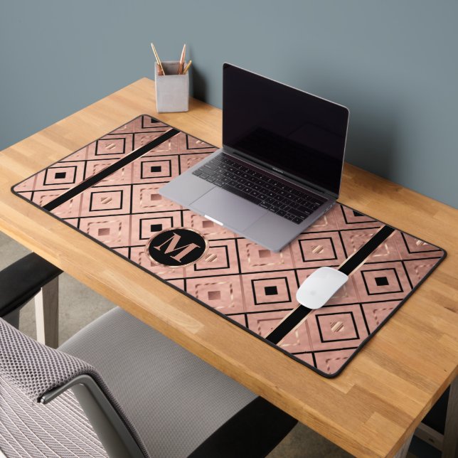 Rose Gold and Black in a Diamond Pattern  Desk Mat (Office 2)