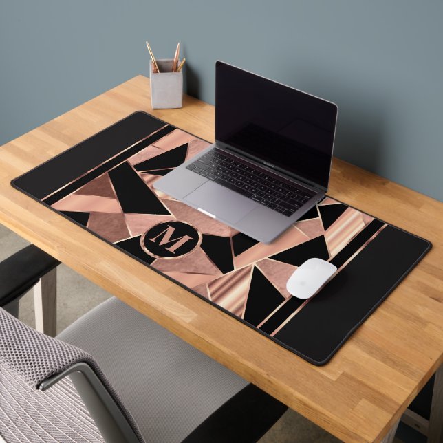 Rose Gold and Black in  an Abstract Pattern  Desk Mat (Office 2)