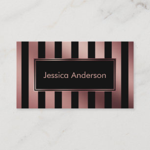 Rose Gold and Black Multi-Directional Stripes Business Card
