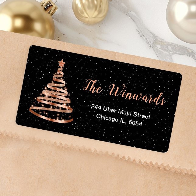 Rose Gold and Black Ribbon Christmas Tree Label (Creator Uploaded)