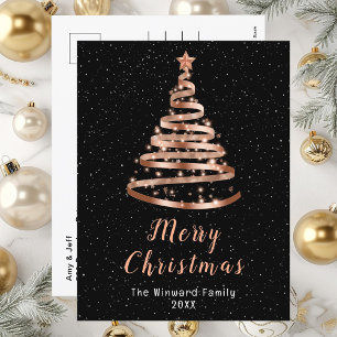 Rose Gold and Black Ribbon Tree Merry Christmas Holiday Postcard