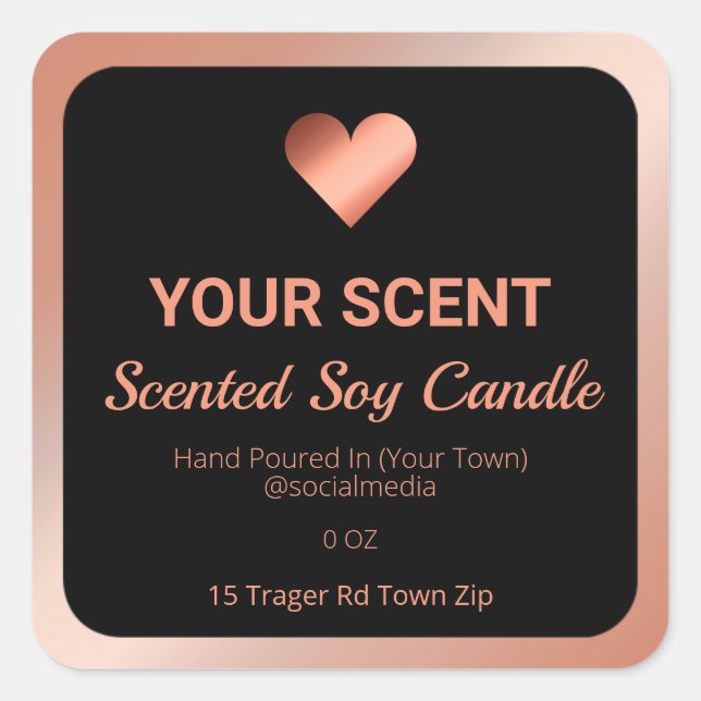 Rose Gold And Black Soy Candle Product Labels (Front)