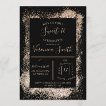 Rose Gold and Black Sweet 16 Invitation