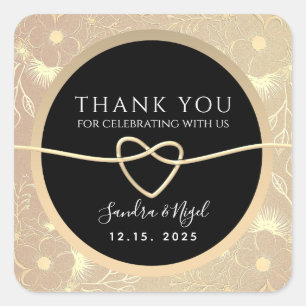 Rose Gold and Black Wedding Thank You Square Sticker