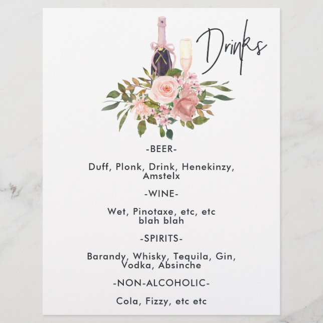 Rose Gold and Blush Floral Tea Party Drinks Flyer (Front)