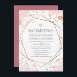 Rose Gold and Blush Geometric Bat Mitzvah Invitation<br><div class="desc">Bat mitzvah invitation customizable with watercolor splashes and a geometric rose gold frame and reverse.</div>