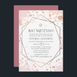 Rose Gold and Blush Geometric Bat Mitzvah Invitation<br><div class="desc">Bat mitzvah invitation customizable with watercolor splashes and a geometric rose gold frame and reverse.</div>