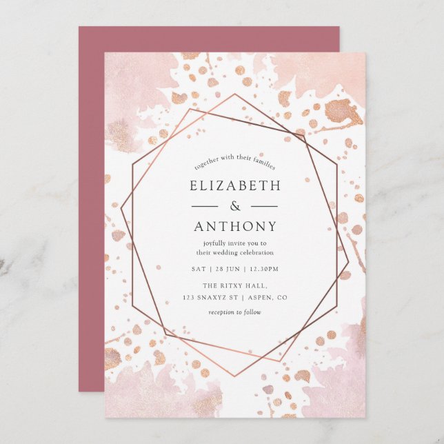 Rose Gold and Blush Geometric Wedding Invitation (Front/Back)