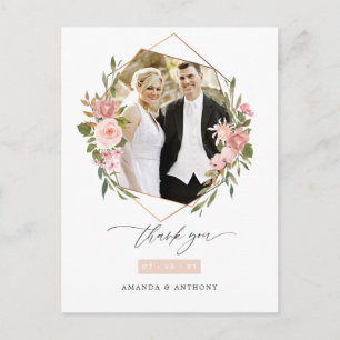 Rose Gold and Blush Geometric Wedding Photo Postcard