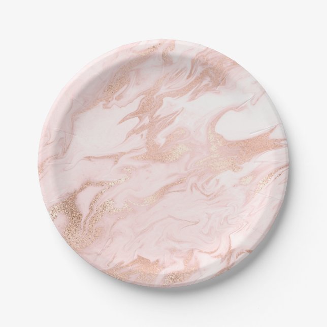 Rose Gold and Blush Marbled Paper Plate (Front)