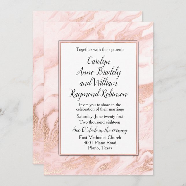 Rose Gold and Blush Marbled Wedding Invitation (Front/Back)