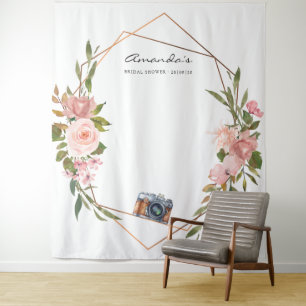 Rose Gold and Blush Pink Bridal Shower Photo Booth Tapestry