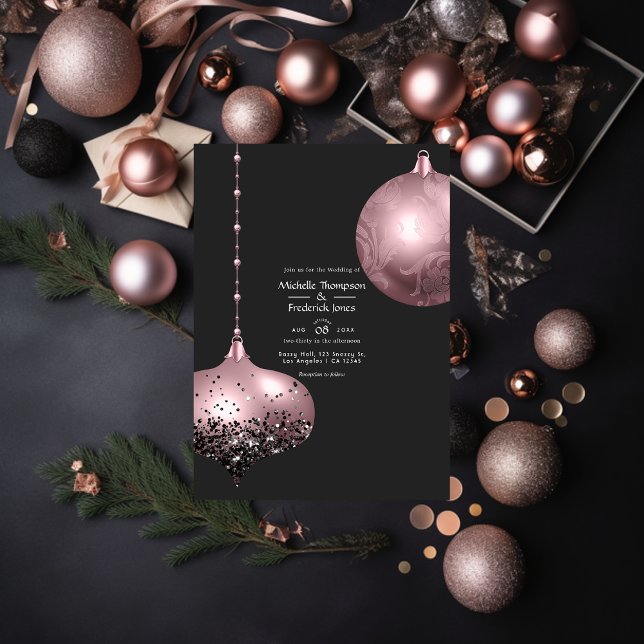 Rose Gold and Blush Pink Christmas Wedding Invitation (Creator Uploaded)