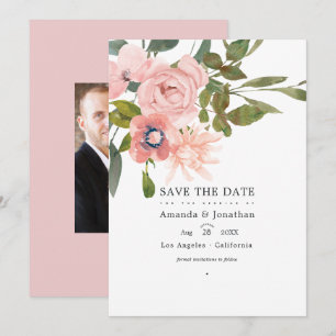 Rose Gold and Blush Pink Floral Wedding Photo Save The Date