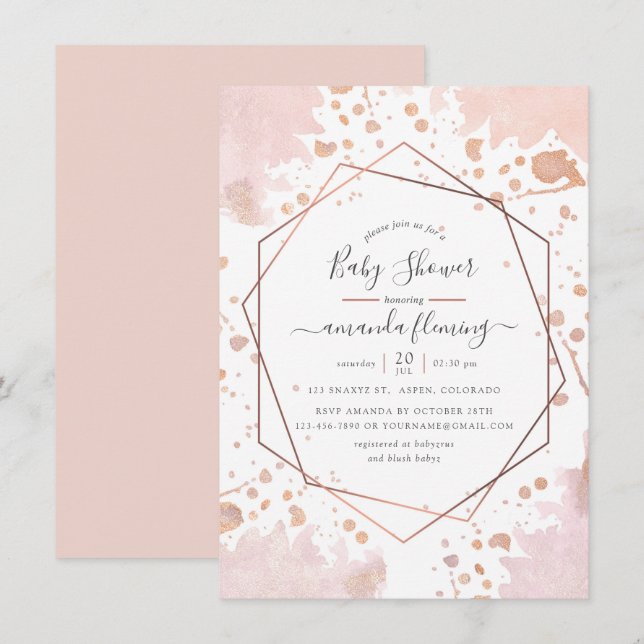 Rose Gold and Blush Pink Geometric Baby Shower Invitation (Front/Back)
