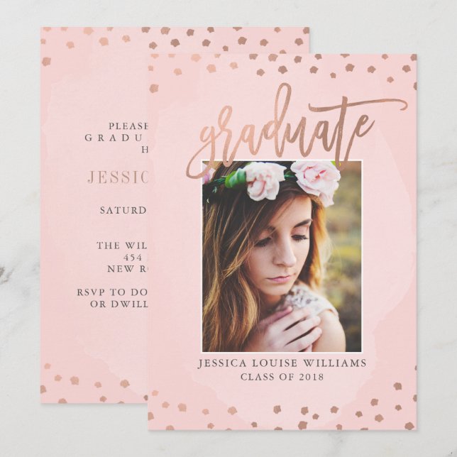 Rose Gold and Blush Pink Graduation Party Invitation (Front/Back)