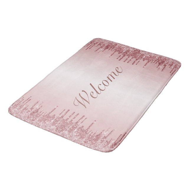 Rose gold and blush pink monogram bath mat (Angled)