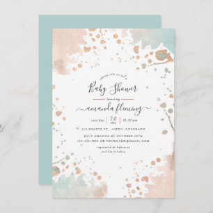 Rose Gold and Blush Pink Paint Splash Baby Shower Invitation