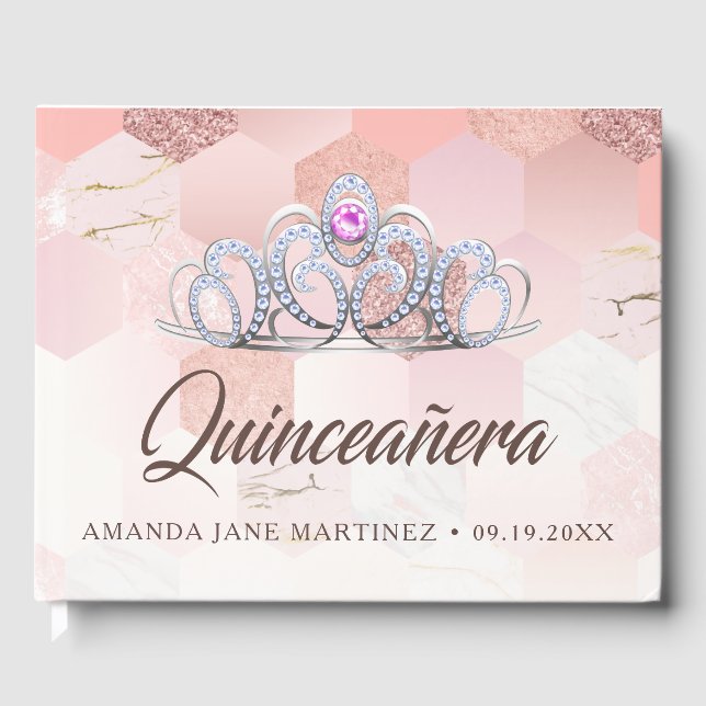Rose Gold And Blush Pink Quinceañera Guest Book (Front)