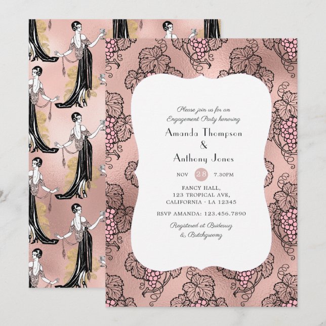 Rose Gold and Blush Wine Tasting Engagement Party Invitation (Front/Back)