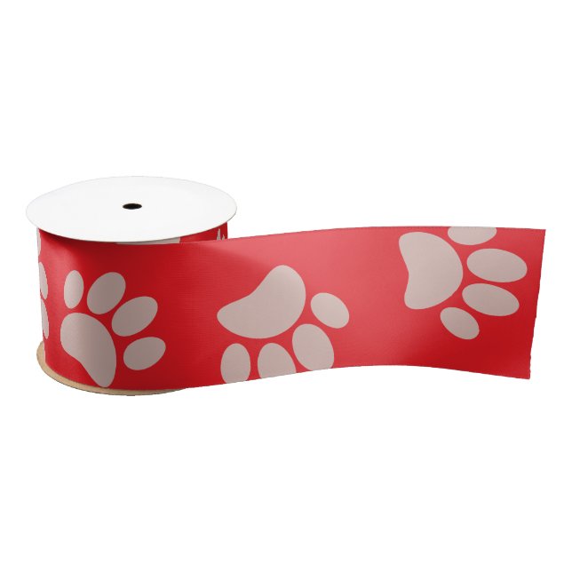 Rose Gold And Burgundy Christmas Dog Paw Pattern Satin Ribbon (Spool)