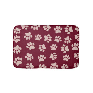 Rose Gold And Burgundy Colour Dog Paw Pattern Bath Mat