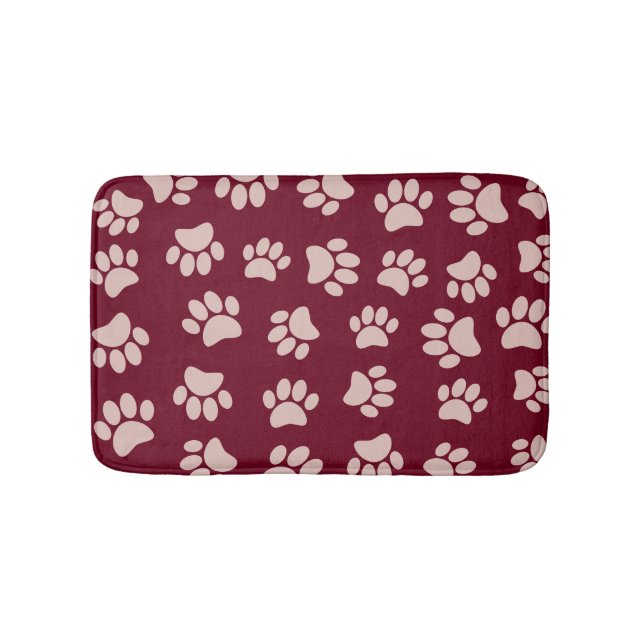 Rose Gold And Burgundy Colour Dog Paw Pattern Bath Mat (Front)