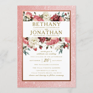 Rose Gold and Burgundy Floral Wedding Invitation